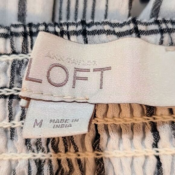 LOFT Off Shoulder Top, Black & White Plaid, Ruffle Hem, Embroidered Lace, Sz Med - Picture 7 of 8
